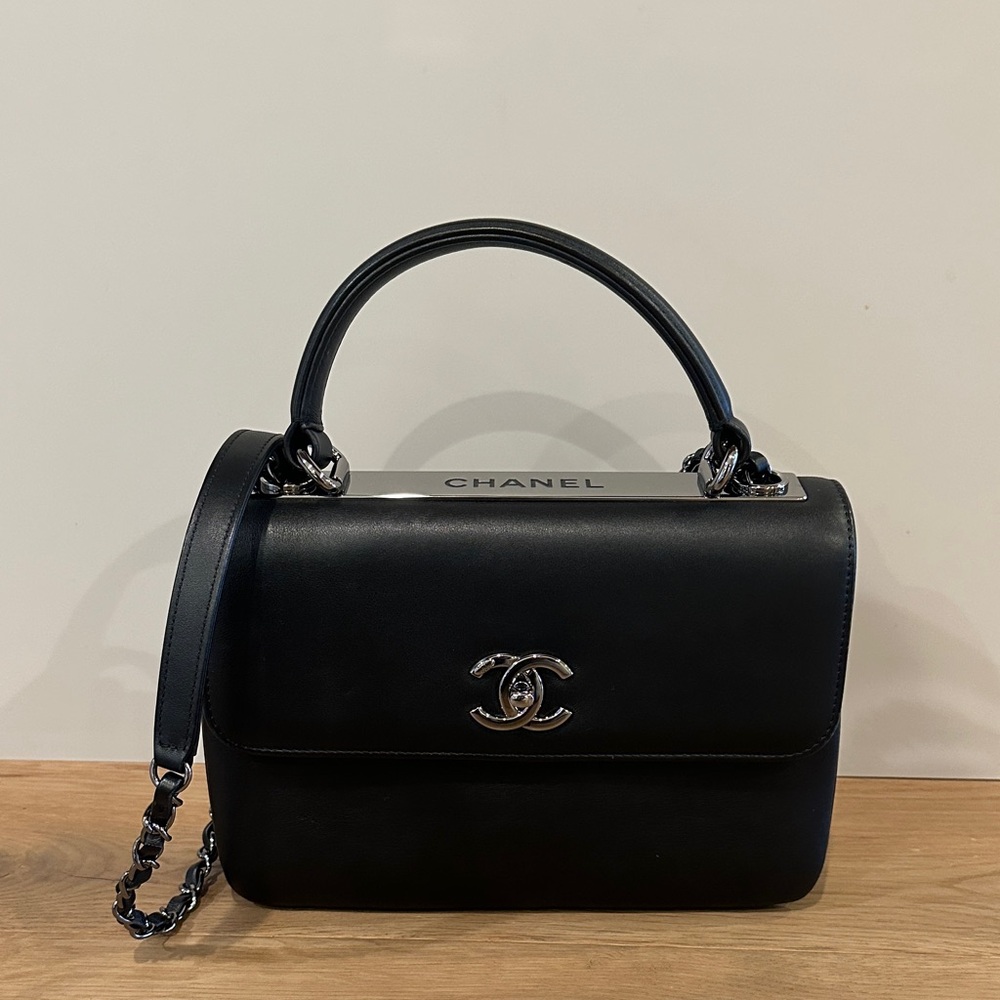 Chanel Elegant Black Shoulder Bag with Silver Details